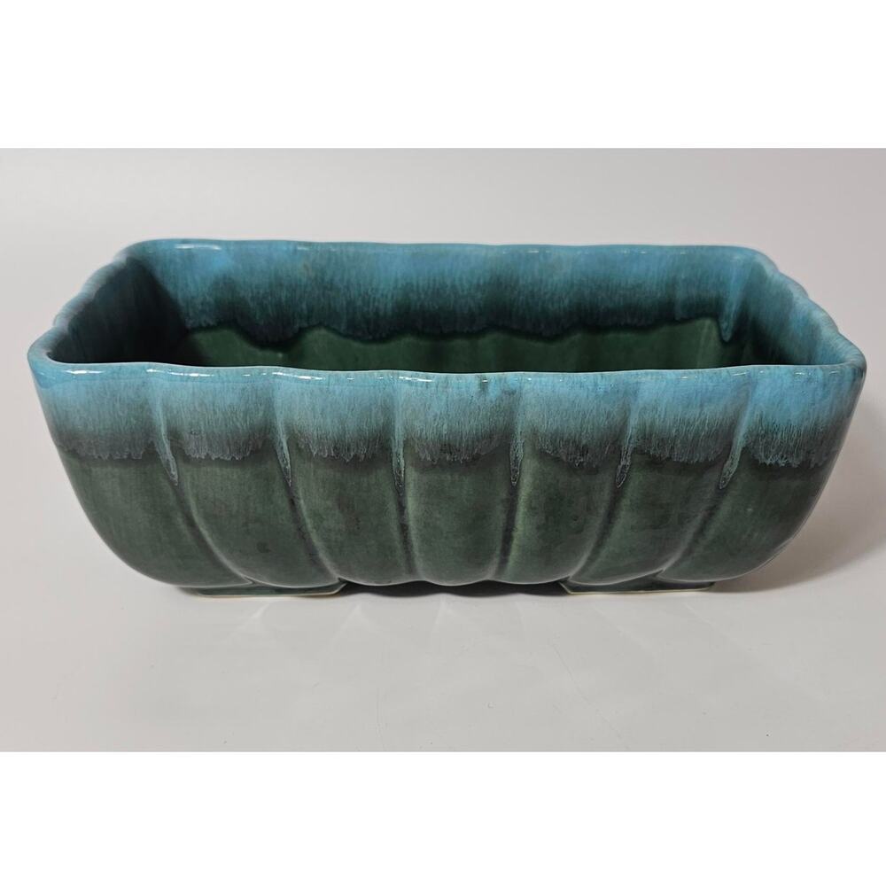 1950s Hull Pottery Continental F-42 Drip Glaze Rectangular Planter Blue Green